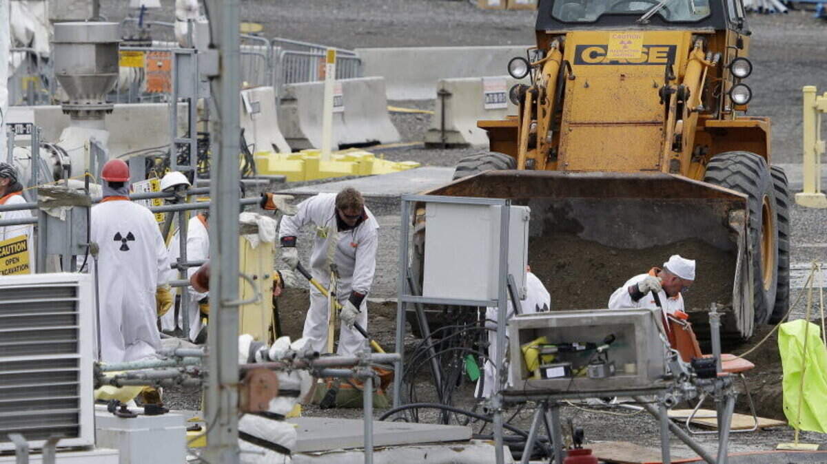 Work is shown underway at Hanford's C Tank Farm.