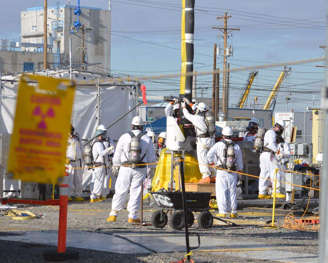 Workers wear supplied air respirators in much of the Hanford tank farms as protection against chemical vapors associated with the waste in the tanks.
