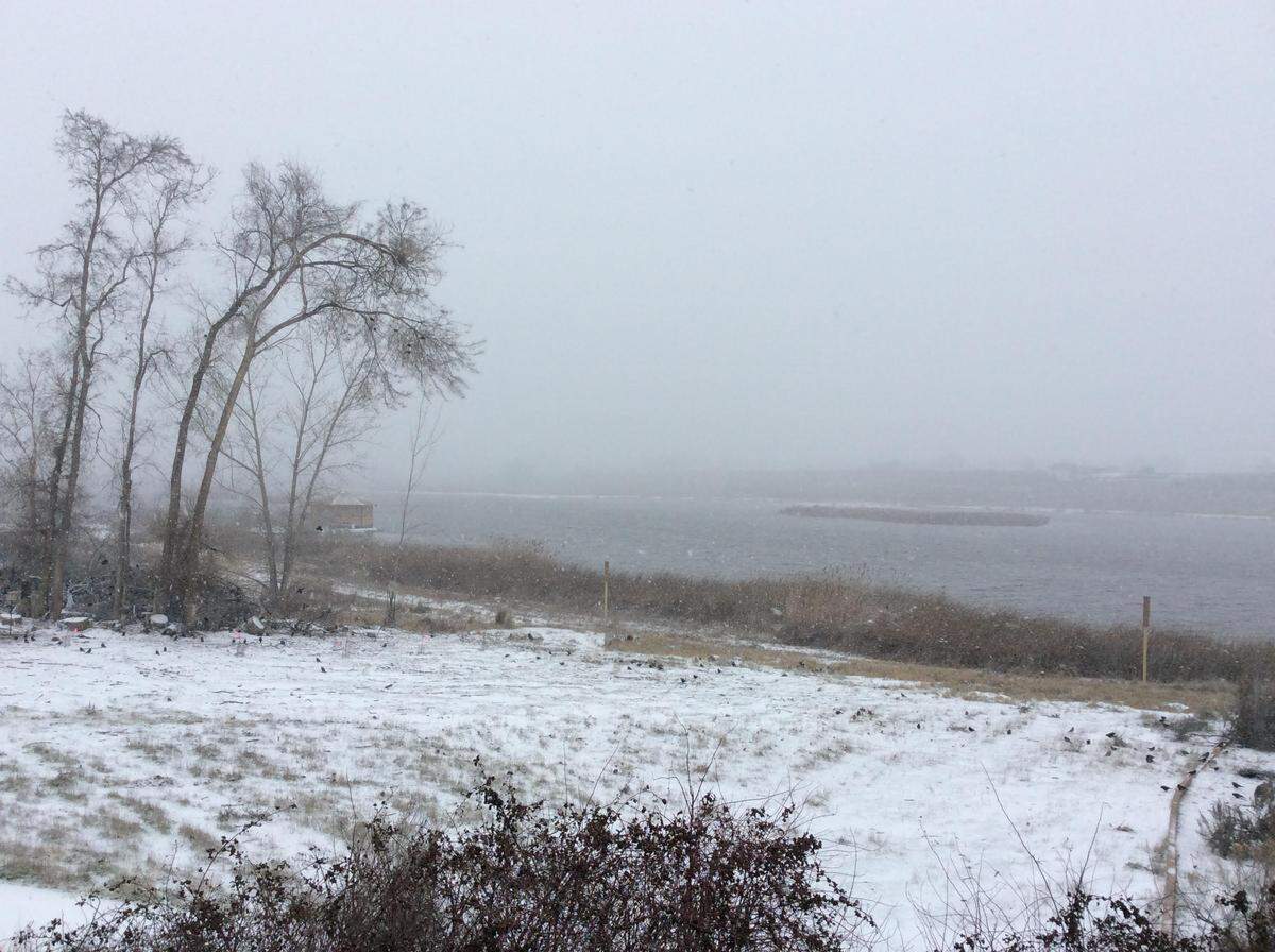 Fog hid the view of the Burbank Slough from the McNary Environmental Education Center in Burbank. Snow started to coat the ground there Monday afternoon.