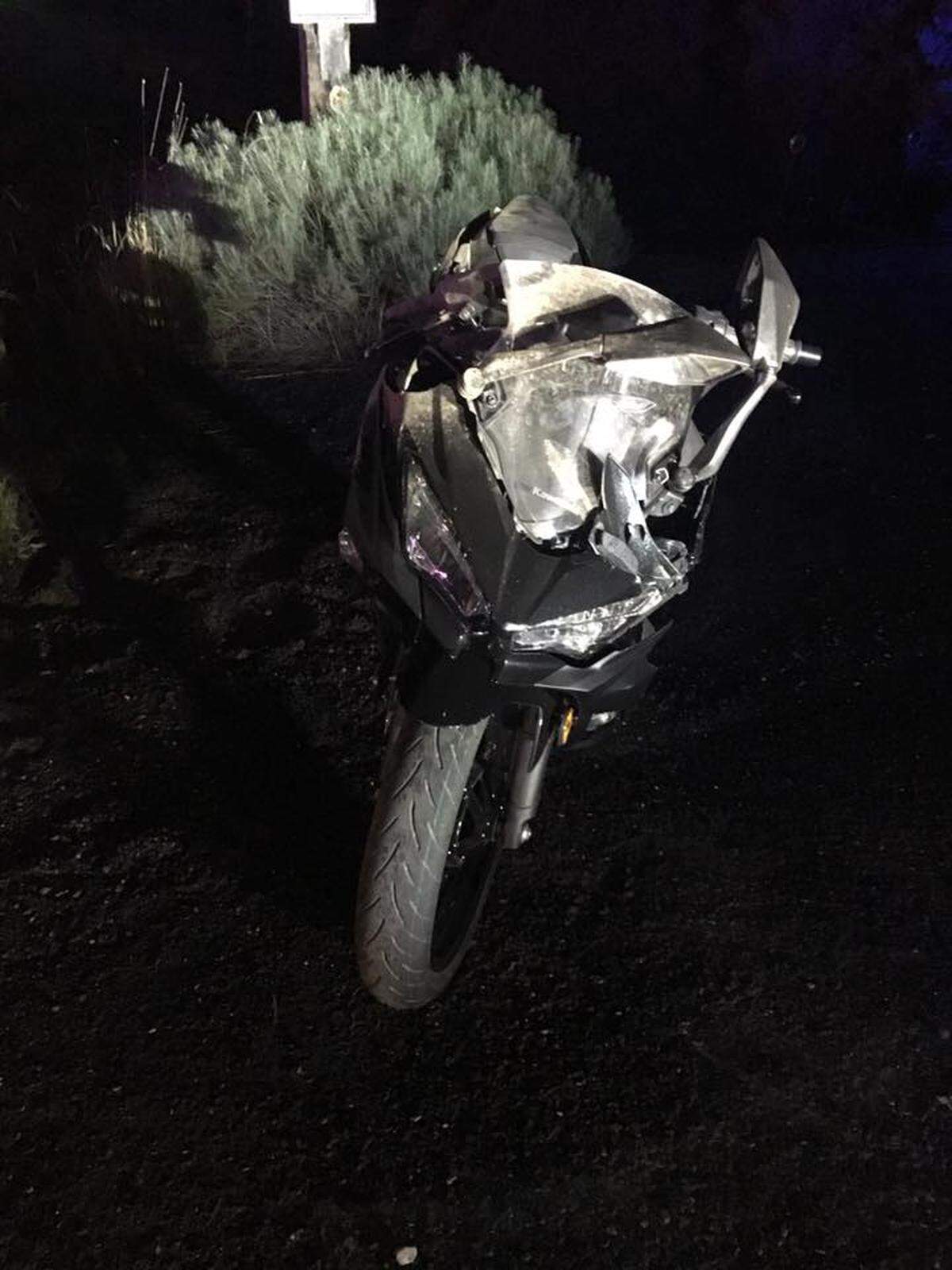 Benton County deputies are searching for the person who left behind this wrecked motorcycle.