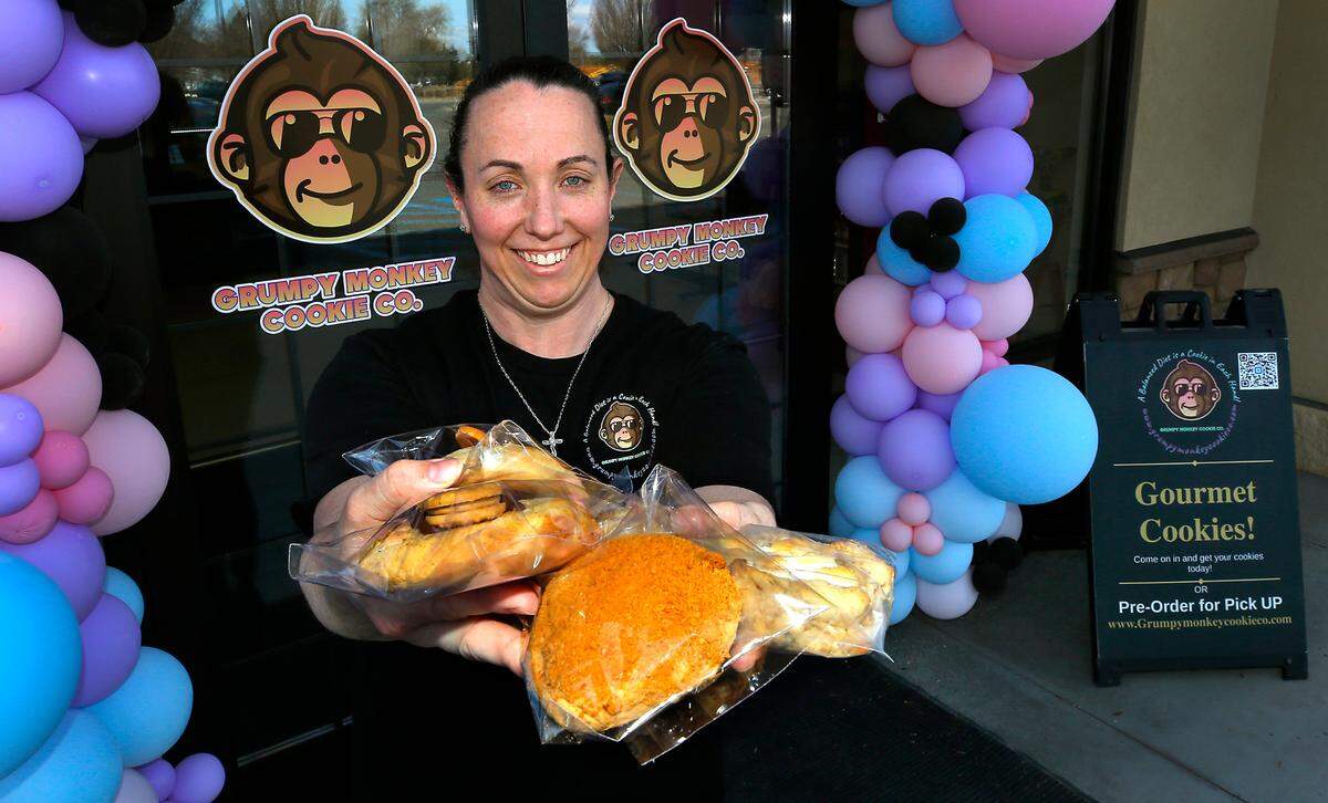 Kassie Norris, a lifelong baker, mother of six and body builder, opened  Grumpy Monkey Cookie Co. in Kennewick in 2025. 