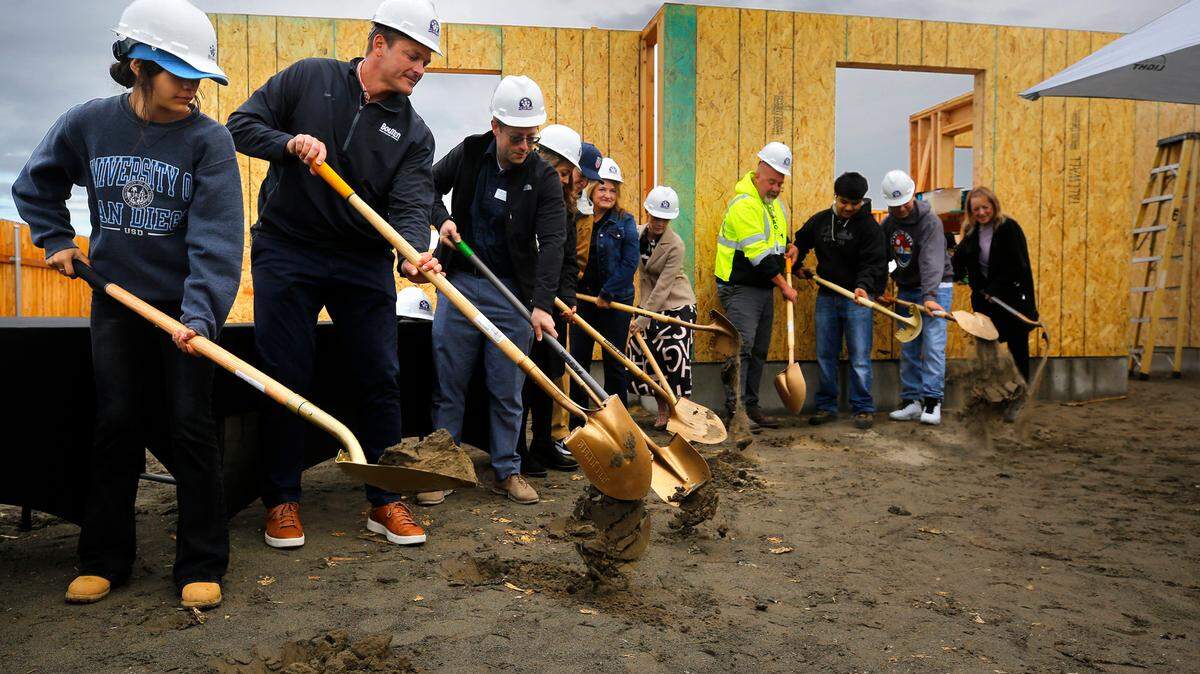Pasco School District students, administrators, teachers and community leaders take part in Wednesday morning’s groundbreaking ceremony for Team Pasco House #23. The new home will give district construction trade student hands-on learning with guidance from teacher John Marshall. Students in agriculture science, floriculture, metals and welding technology programs will also contribute to the annual project, according to a school district press release. The home, at 4705 Corinth Drive in west Pasco, will go on the market in May 2024.