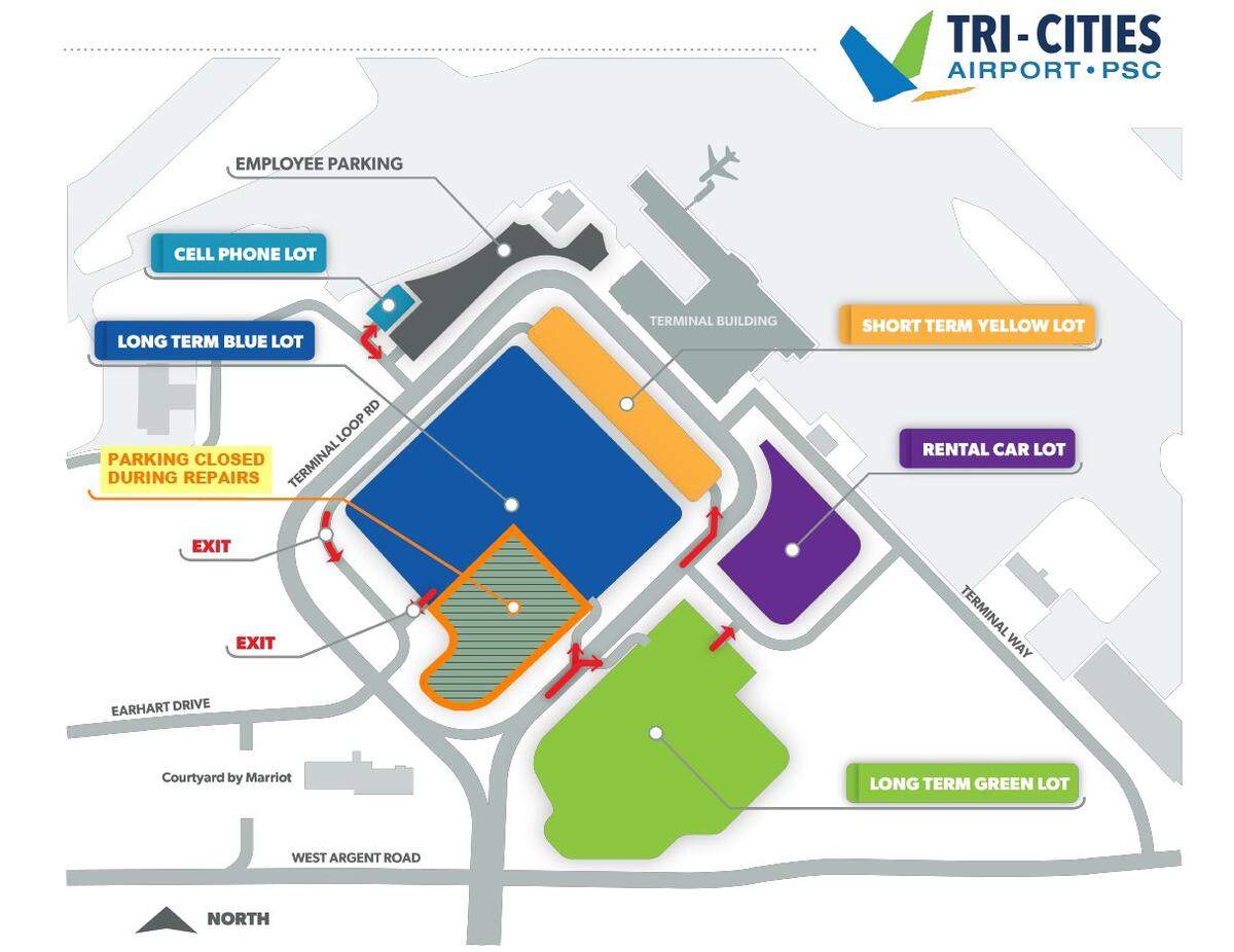 A corner of the long-term parking lot at the Tri-Cities Airport is temporarily closed for the work.