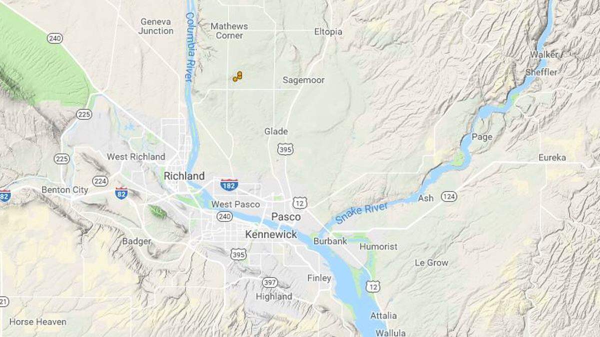 Three small earthquakes were reported north of Pasco Thursday and Friday by the Pacific Northwest Seismic Network.