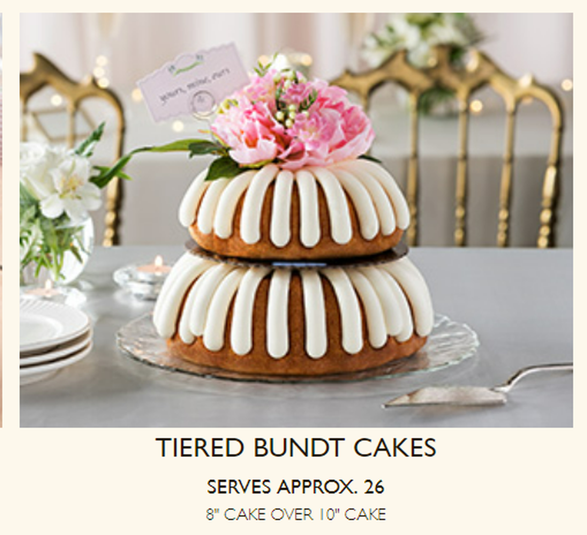 A tiered bundt cake is pictured on Nothing Bundt Cake’s wesbite.