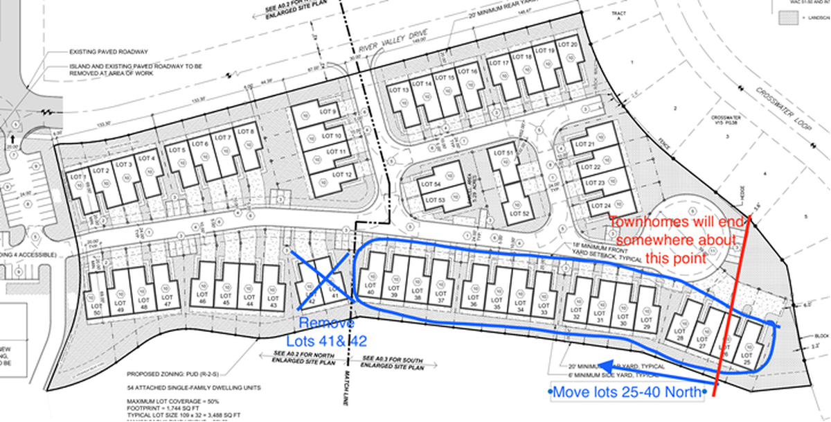 A parcel map shows a proposed compromise by HJBT properties on a townhome community at Horn Rapids.
