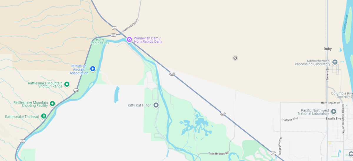 Highway 225 becomes Hanford Route 10 at the Highway 240 roundabout.