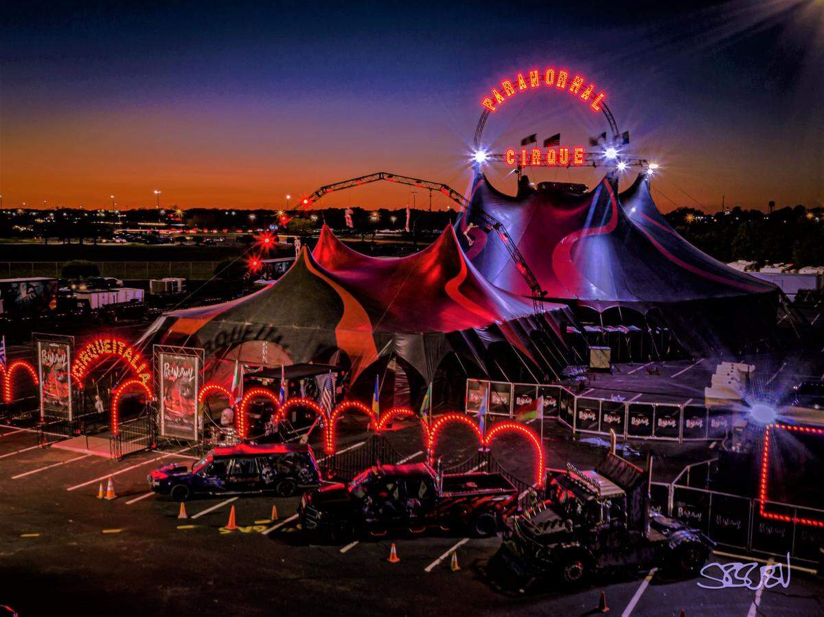 Drone shot of the Paranormal Cirque Big Top tent.