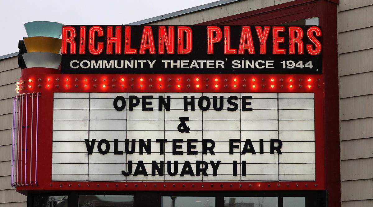 The marquee sign of the Richland Players theater building at 608 The Parkway in Richland.