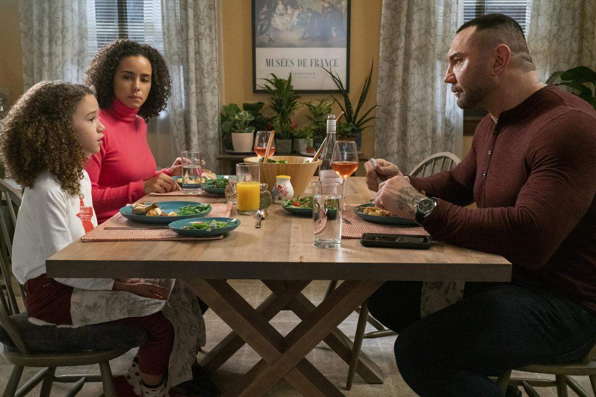 Chloe Coleman, Parisa Fitz-Henley and Dave Bautista in “My Spy.”