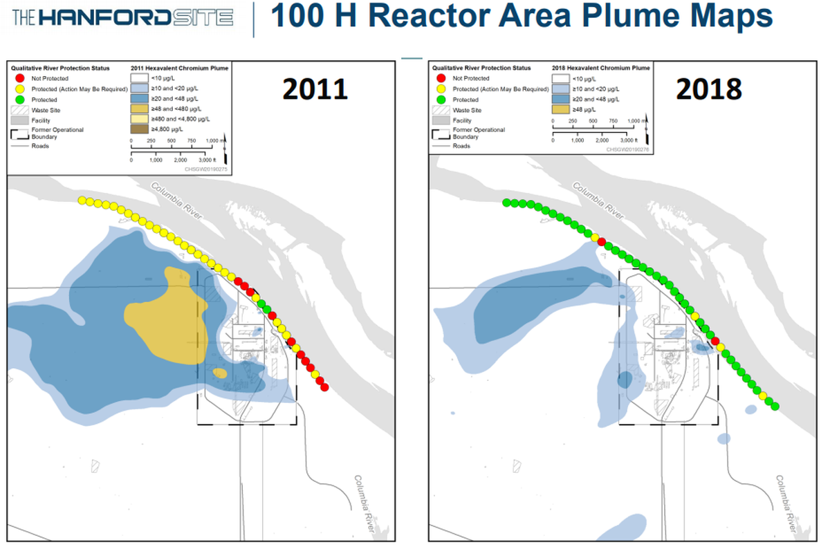 The light blue color indicates areas with chromium contamination at levels low enough to meet drinking water standards, with heavier concentrations in the darker blue and gold areas.