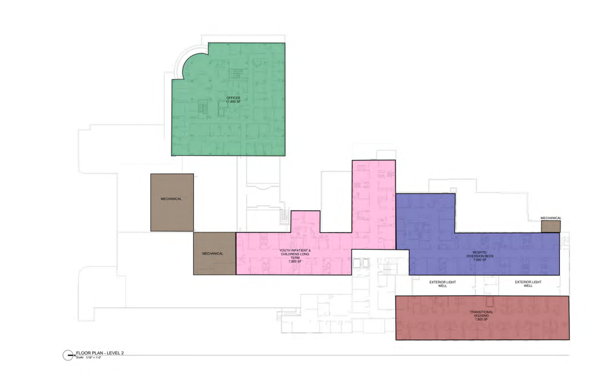 A preliminary floorplan shows potential uses for the second floor of the old Kennewick General Hospital building, which is being turned into the Columbia Valley Center for Recovery.