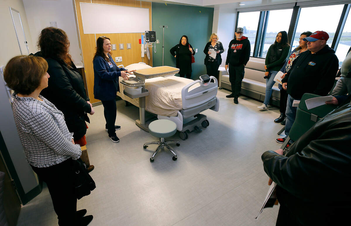 Nursing Director Terra Palomarez shows community members a room in the Family Birthplace in the new 101,000-square-foot Prosser Memorial Health hospital at 200 Prosser Health Drive in Prosser.