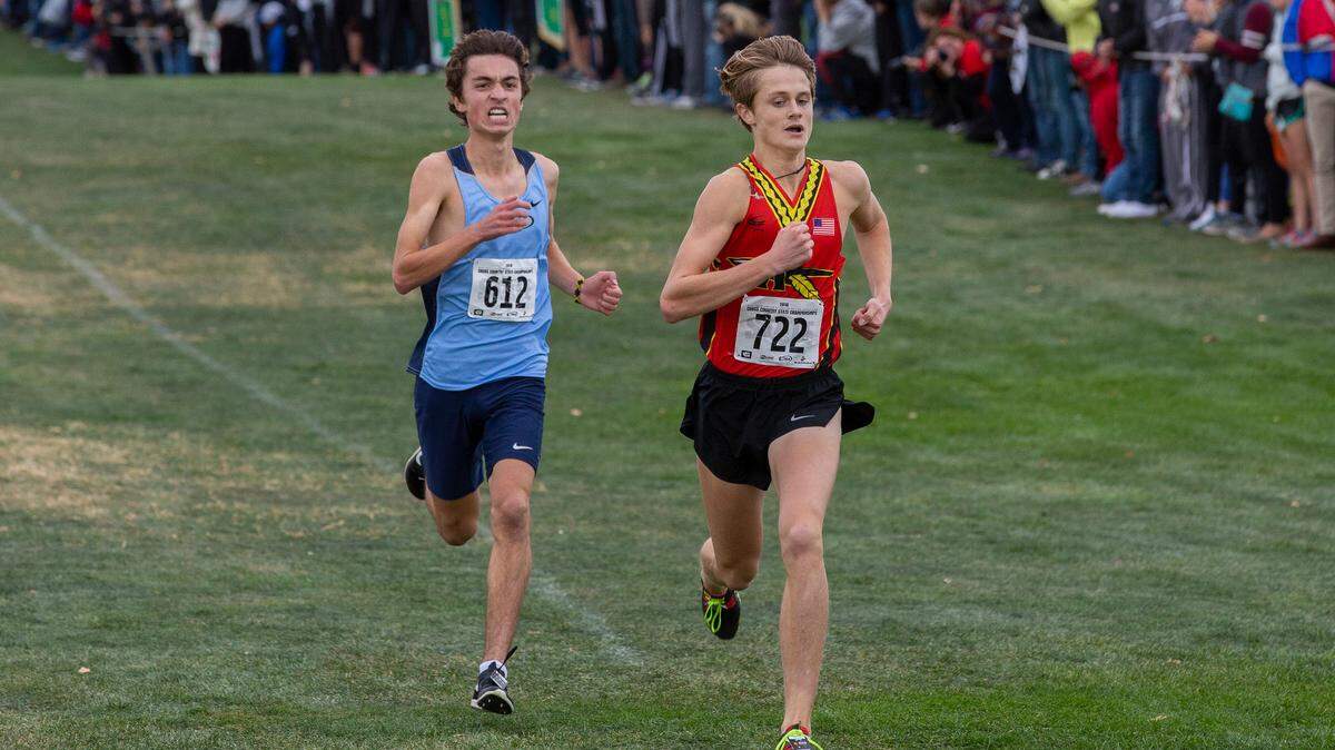 Ryan Child, right, recently helped lead the Kamiakin Braves cross country team to 15th in the nation. This race was earlier this year in Pasco.