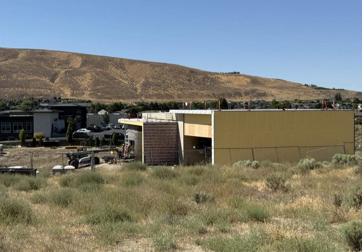 Idaho Central Credit Union is entering the Tri-Cities market with branches in Kennewick, Pasco and Richland. Above, the Richland branch is under construction near the new Costco Wholesale store in the Queensgate area. Photo taken Aug. 20, 2025.