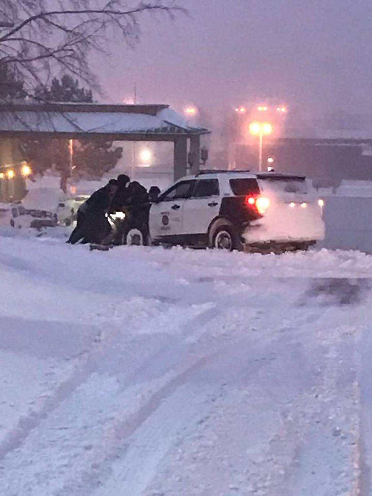 Even this Kennewick police car needed a little help from neighbors. Kennewick officers said they’ve been busy helping push folks our of snow banks and giving stranded motorists rides.