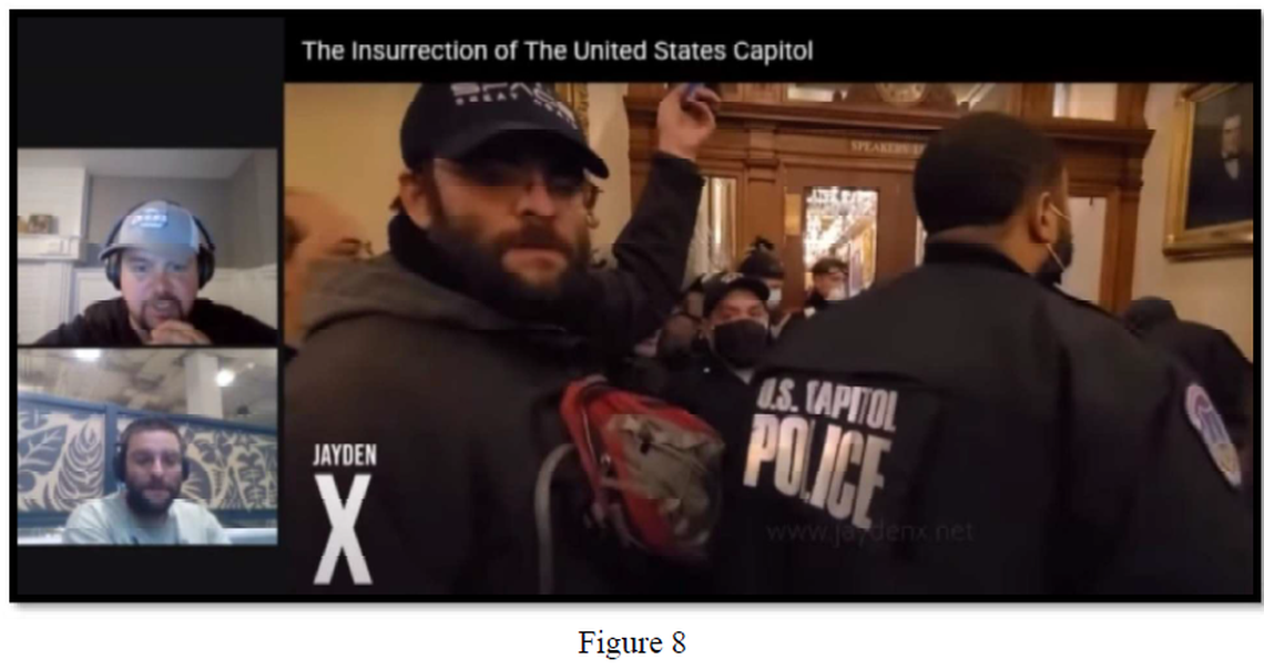 According to court documents, Taylor Taranto identified himself in this photo during a livestream. Taranto is speaking in the bottom left.