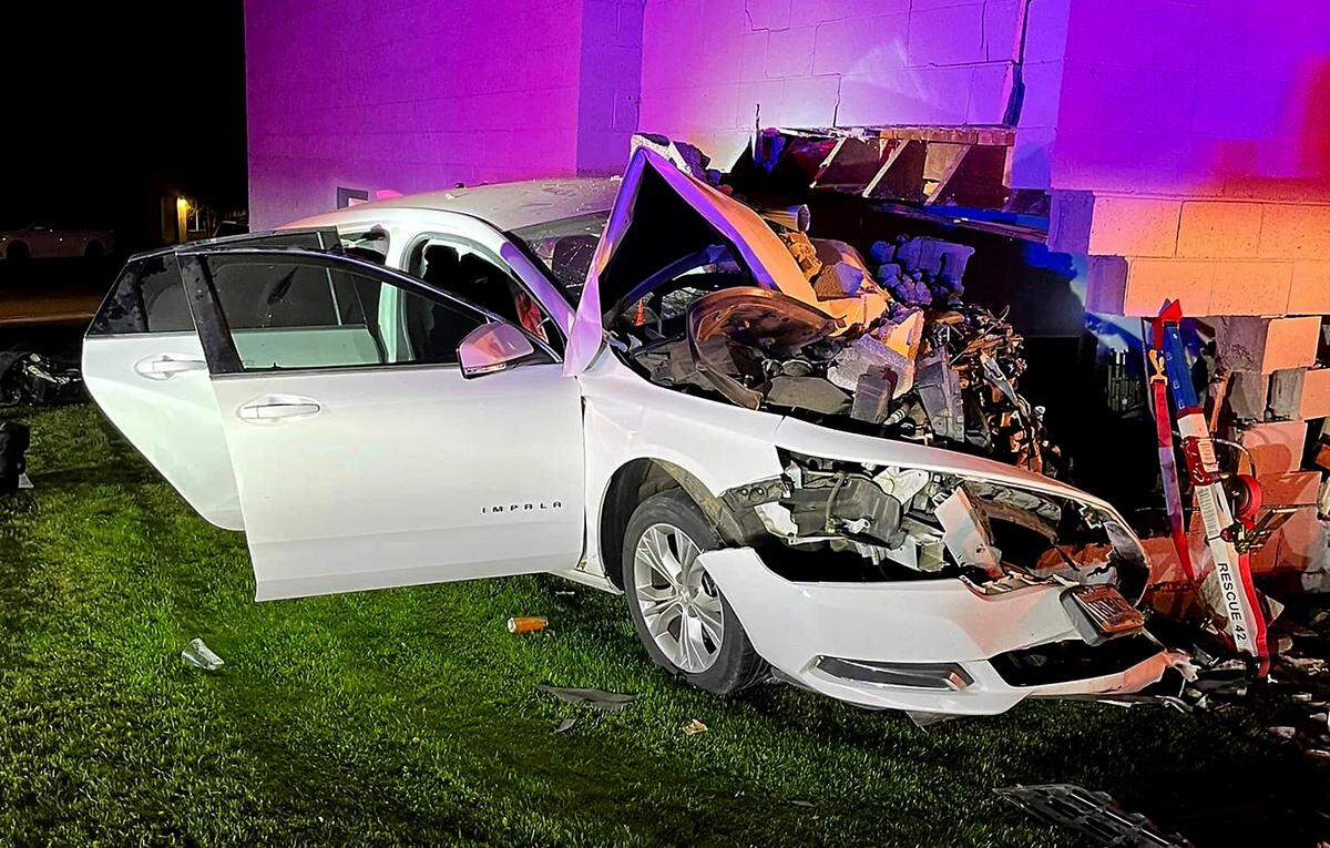 A woman driver missed a curve in Benton City and crashed into a building on Horne Drive.