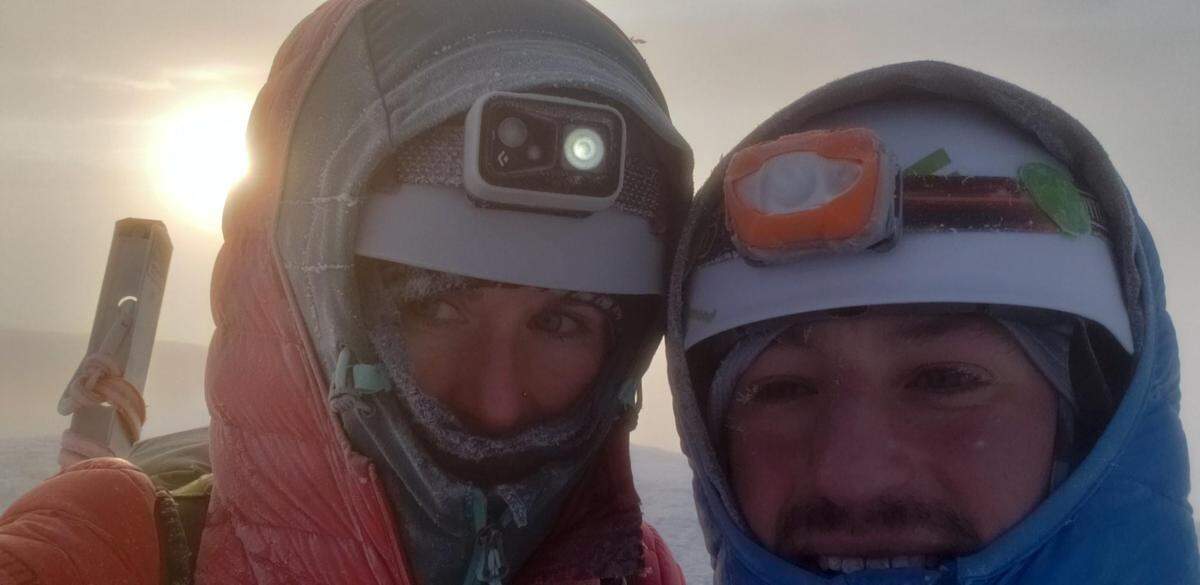 A selfie of CJ Shane, left, and Ross Craig, right, at the top of Mt. Rainier.