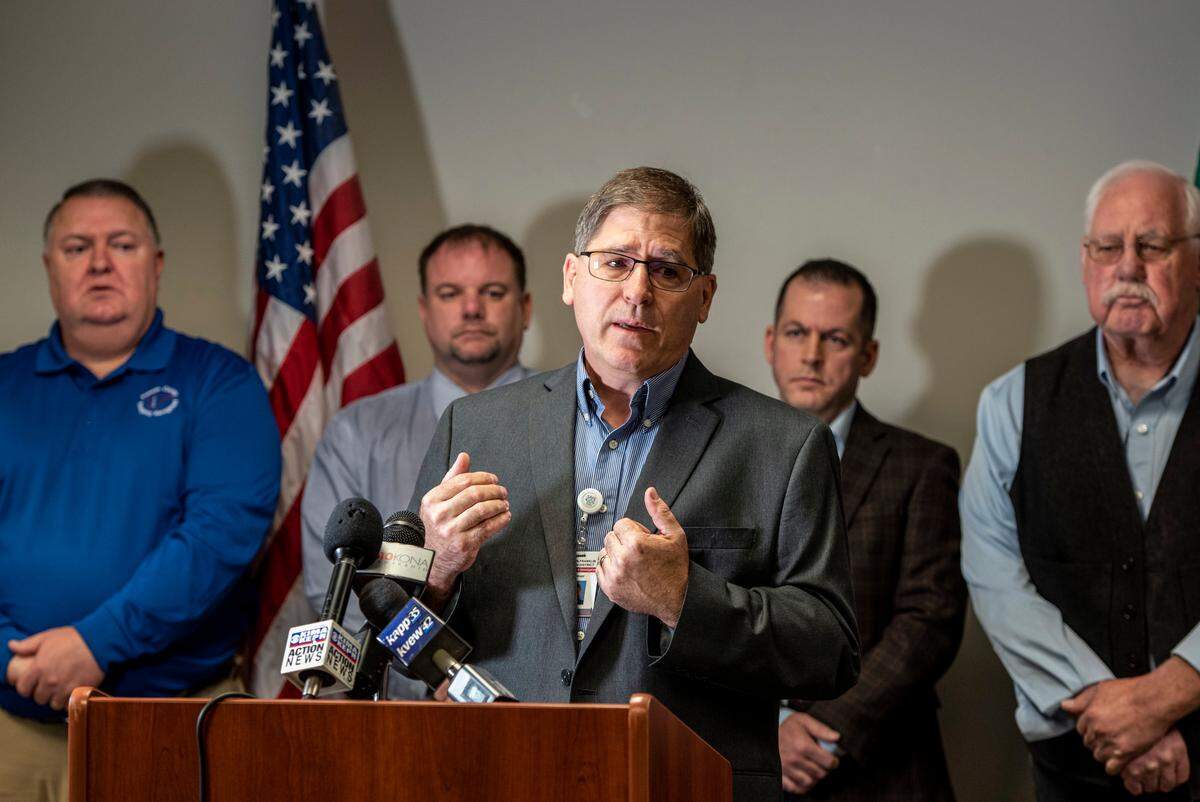Rick Dawson, a Benton-Franklin Health District manager, emphasizes the importance of staying calm and practicing good personal hygiene to protect against the spread of the novel coronavirus. He spoke during a press conference to address the growing public concern about local preparedness and procedures on March 13.