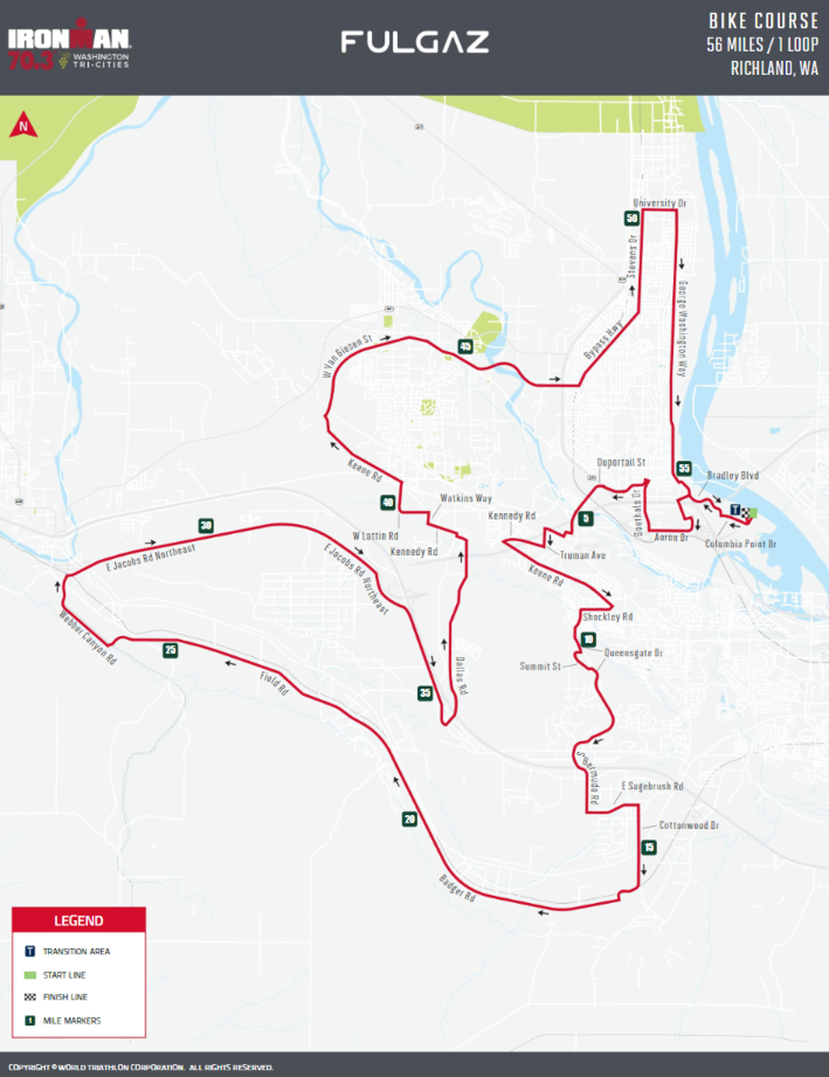 The biking course map for the inaugural Tri-Cities Ironman 70.3.