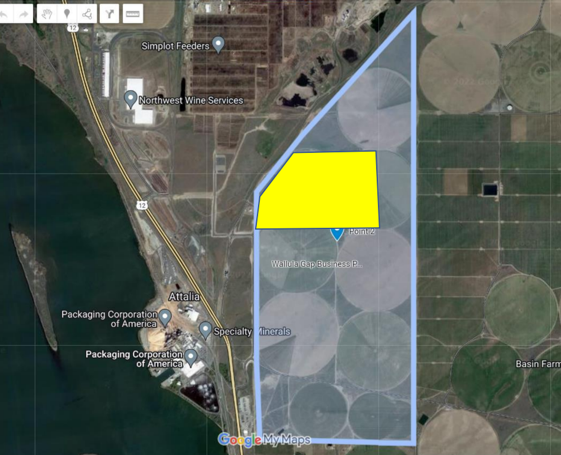 The Port of Walla Walla is selling 500 acres at Wallula Gap Business Park to a U.S. company with plans to build a $5 billion data center complex. It will be neighbors to Rockwool North America (shaded in yellow), which is building a manufacturing plant there.