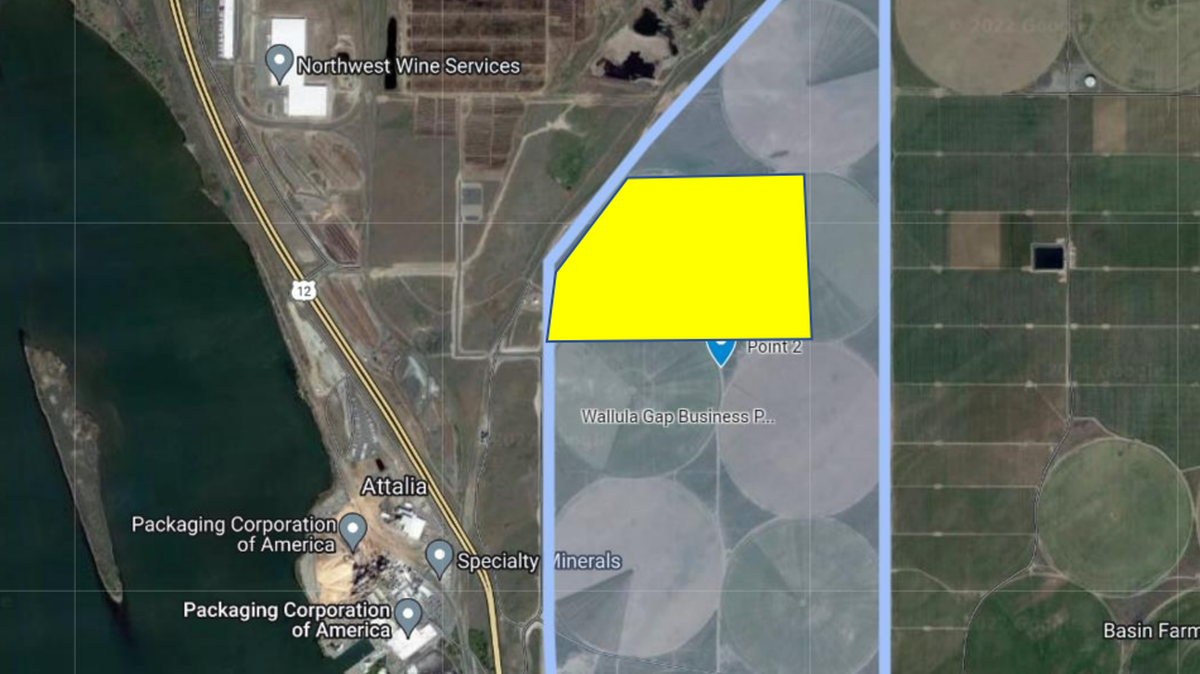 The Port of Walla Walla is selling 500 acres at Wallula Gap Business Park to a U.S. company with plans to build a $5 billion data center complex. It will be neighbors to Rockwool North America (shaded in yellow), which is building a manufacturing plant there.
