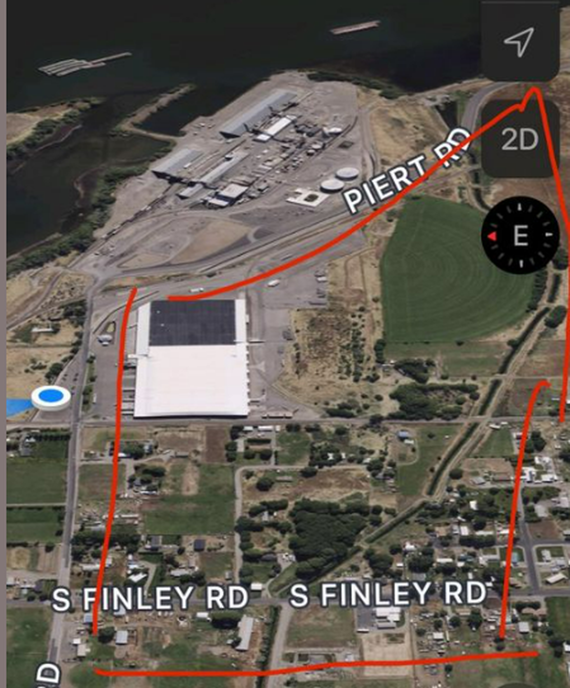 The evacuation area in Finley is outlined in red.