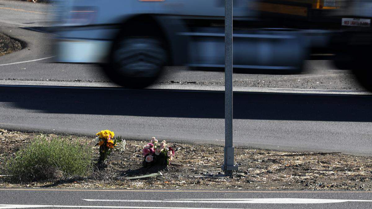 Flowers were placed as a memorial for the Kennewick mother and daughter killed recently in a crash at the Highway 395 intersection with Selph Landing and Crestloch Roads in Franklin County, about five miles north of Pasco. The Washington State Department of Transportation made improvements at the intersection in 2021. The state improved turn lanes, acceleration lanes and provided more space in the median.