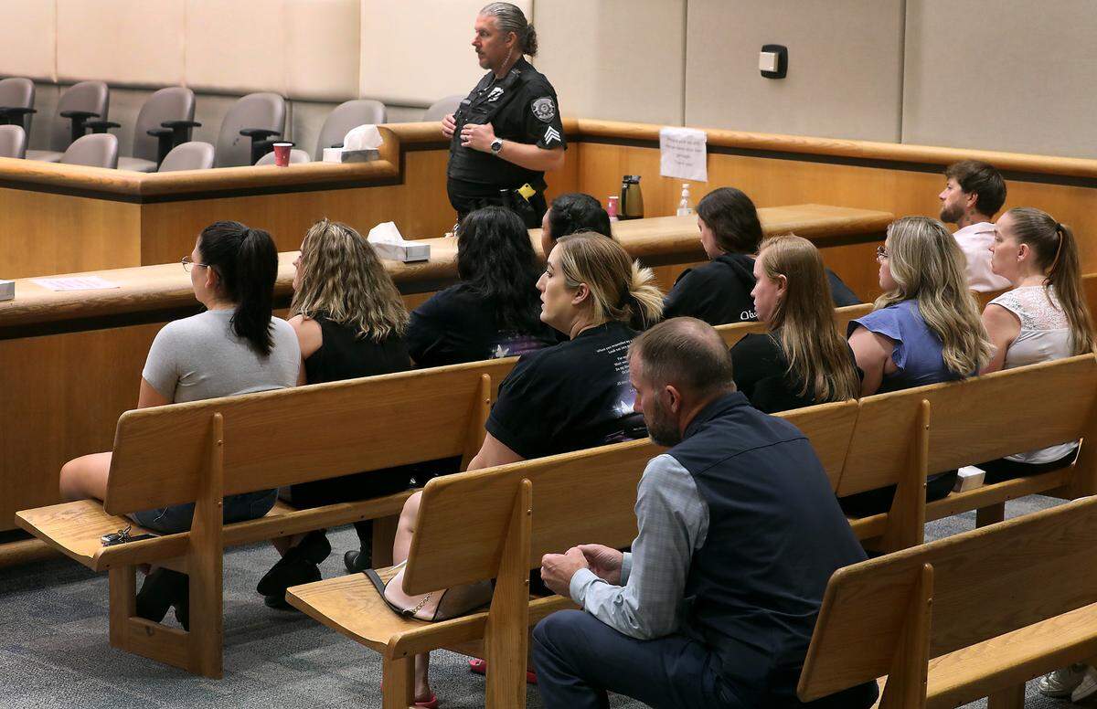 Supporters of murder victim Brandy Ebanez and other community members attend the sentencing for Richard Jacobson at the Benton County Justice Center in Kennewick.