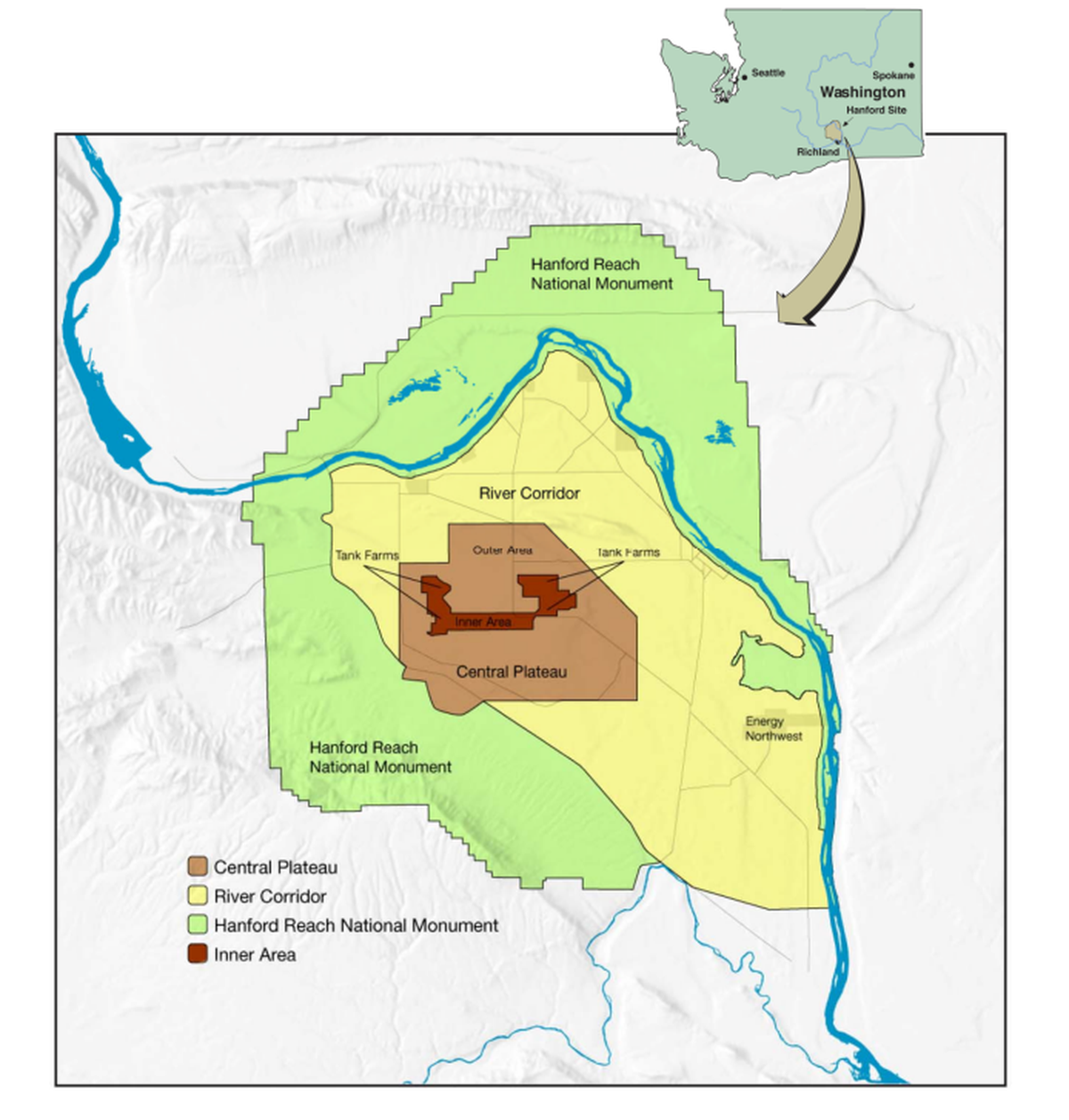 Much of the remaining Columbia yellowcress grows along the Columbia River and its islands that are part of the Hanford Reach National Monument, shown in light green.