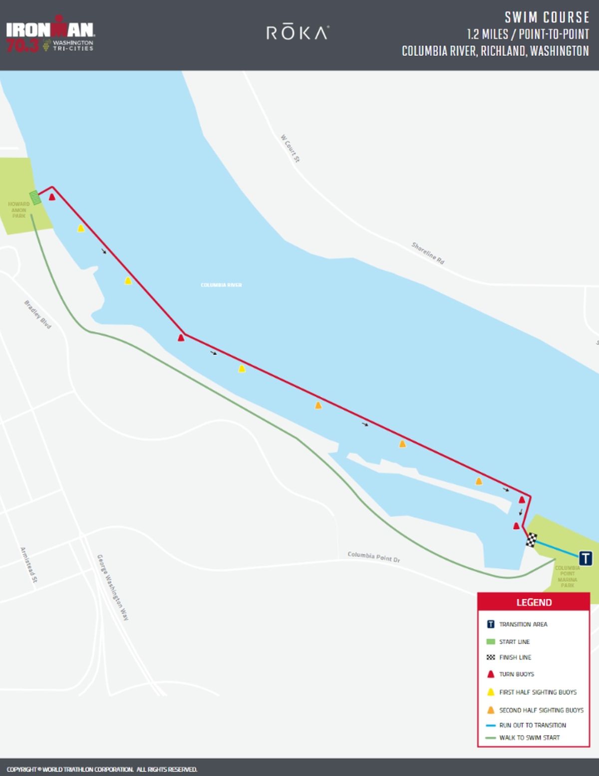 The swim course for the inaugural Tri-Cities Ironman 70.3.