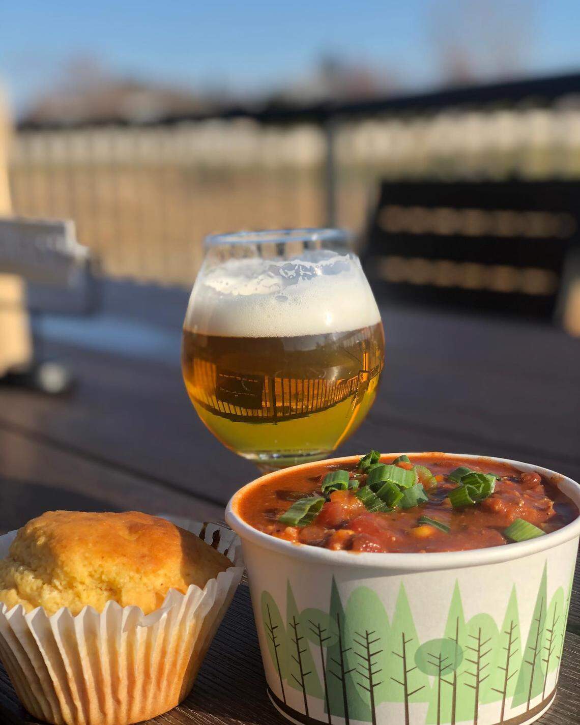 Enjoy a warm bowl of chili and a cold brew by a fire pit on the deck of Tri-Cities Tap and Barrel on Keene Road in Richland.