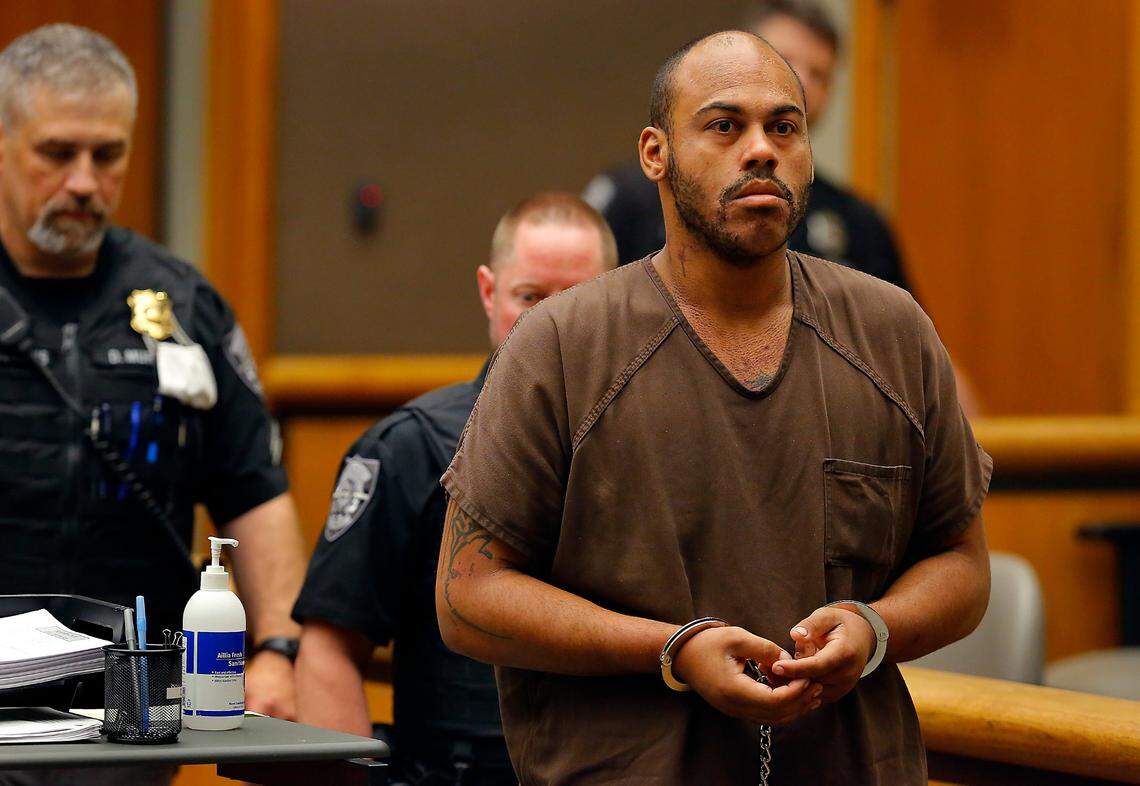Murder suspect David Joseph Lowe walks into Benton County Superior Court in Kennewick for his preliminary court appearance. Lowe is accused of a vicious stabbing that killed his mother, Bethany Lowe, and seriously injured her boyfriend, Andy Davis. Judge Joseph Burrowes set his bail at $1 million. Lowe is facing three first degree charges, all with domestic violence allegations — murder, assault and burglary.