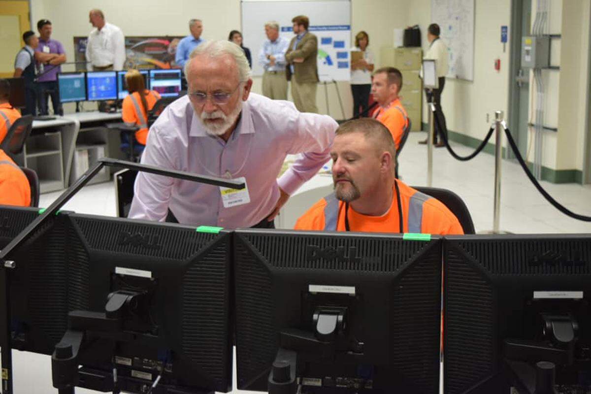 Rep. Dan Newhouse, R-Wash., toured the control room at the Low Activity Waste Facility at the Hanford nuclear reservation’s vitrification plant.