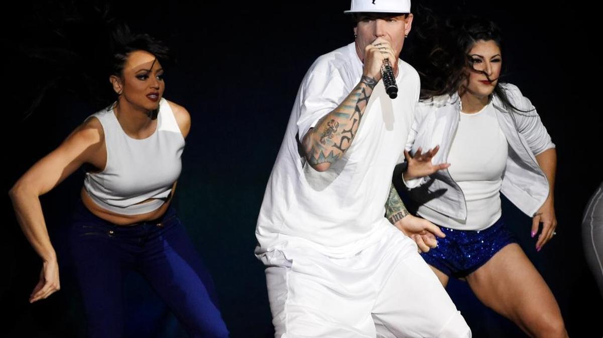Rapper Vanilla Ice performs during the 20th Century Fox presentation at CinemaCon 2016, the official convention of the National Association of Theatre Owners (NATO), at Caesars Palace on Thursday, April 14, 2016, in Las Vegas. After the rapper's performance, the studio presented a clip from the upcoming film "Ice Age 5."