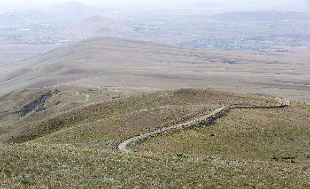 A steep and winding one-lane road leads to the summit of Rattlesnake Mountain on the Hanford Reach National Monument.