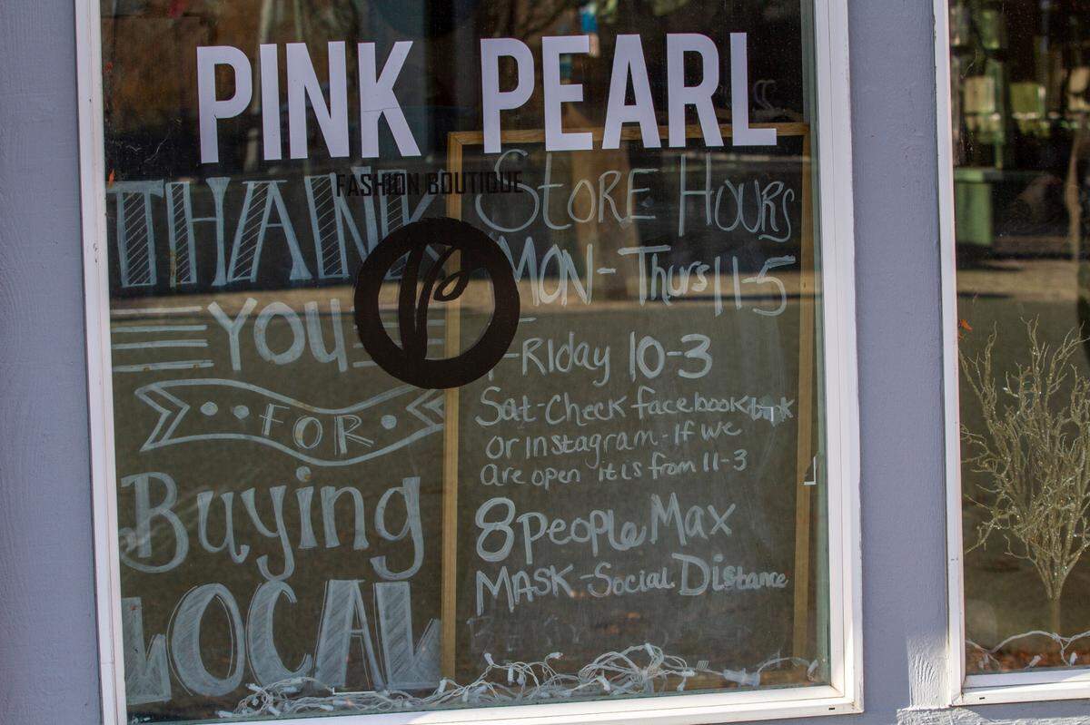 The Pink Pearl in The Parkway in Richland credits loyal customers for staying in businesses during the pandemic. Amanda Kuhn says that because 25 percent of women’s clothing store capacity is only four people, she’s relying on online purchases with in-person pickup.