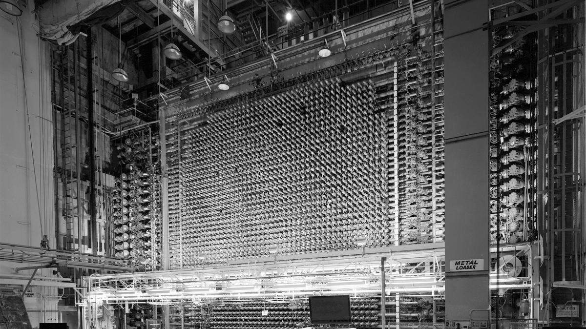 Part of architect and photographer Harley Cowan’s print documenting the face of Hanford’s historic B Reactor at the Manhattan Project National Historical Park is shown.