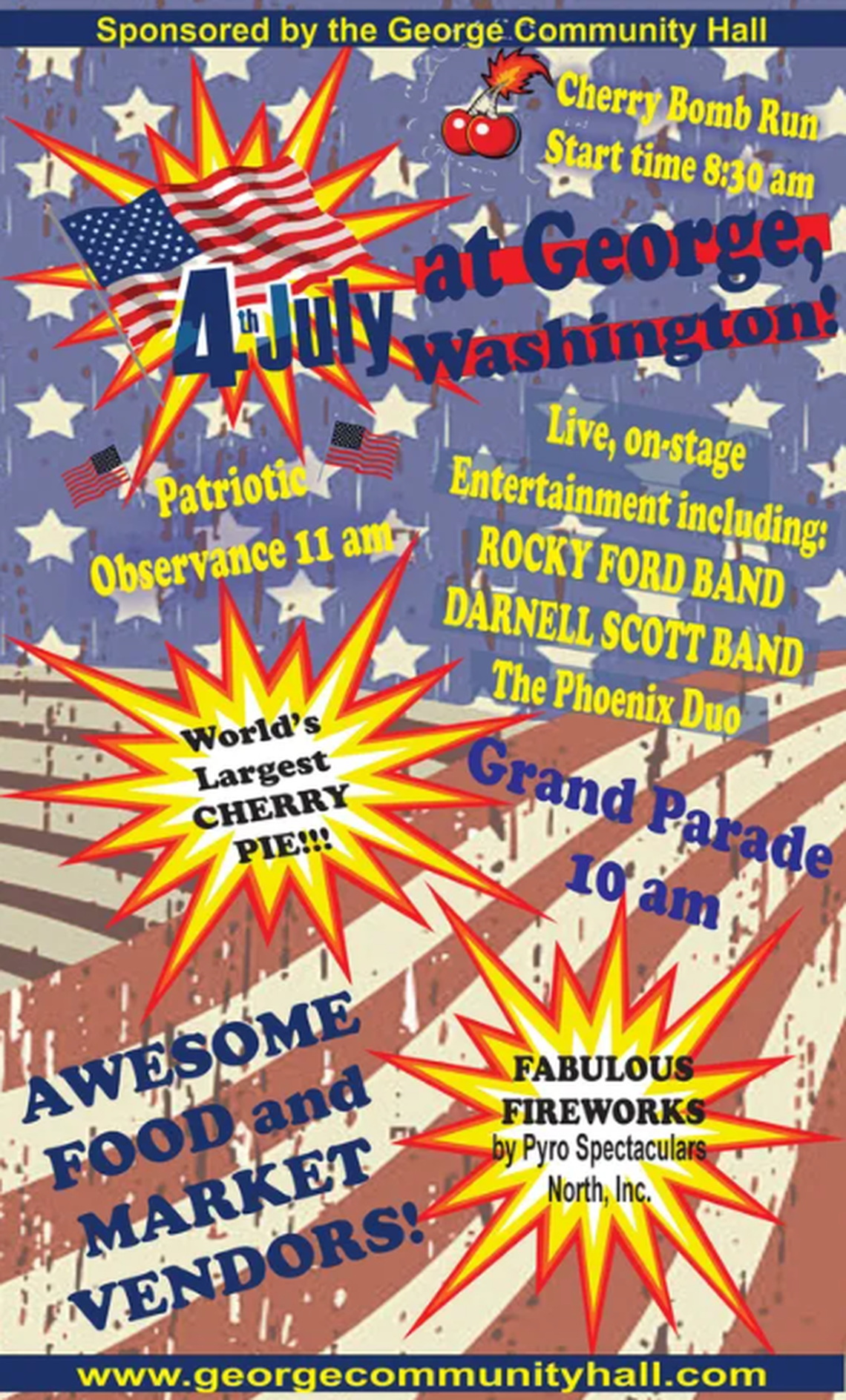 The annual Fourth of July celebration features fireworks, a parade, observances, a fun run and of course, giant pie.