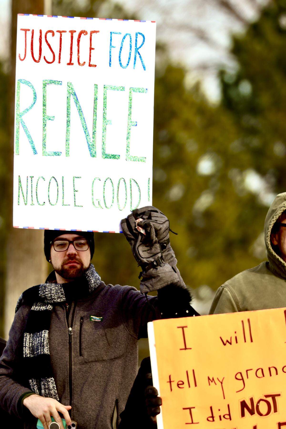 A passionate group braved chilly temperatures Saturday to protest federal immigration efforts in the wake of a Minnesota woman’s death this week and President Trump.