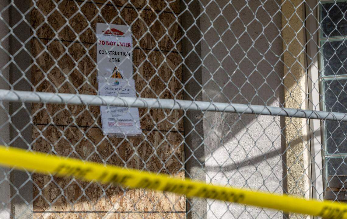 An order to vacate sign hangs on the entrance to Foodies and downtown Kennewick. The restaurant and several other businesses have been ordered to vacate for the time being after a fire ravaged the Cascade building in downtown Kennewick, WA.