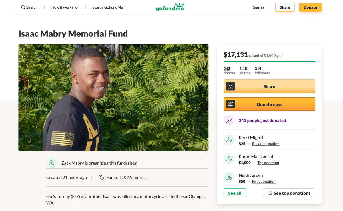A GoFundMe campaign has raised nearly $23,000 to plant trees in Isaac Mabry’s memory in the Gifford Pinchot National Forest.