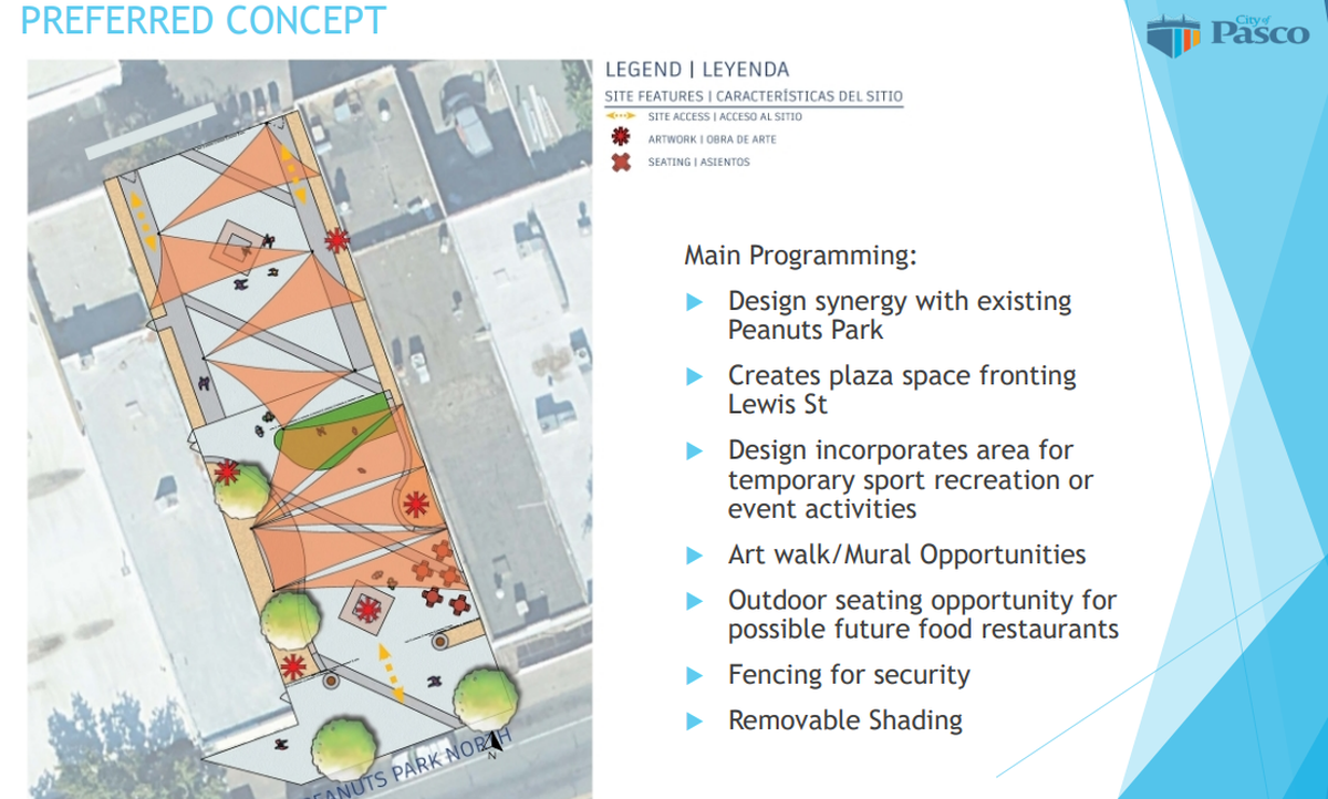 This slide shows the preferred design Pasco will move forward with in its Peanuts Park North redesign.