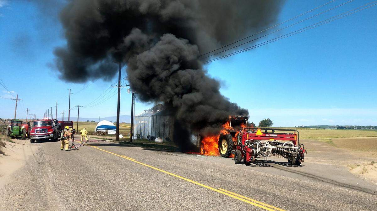 A fire engulfed a tractor on Selph Landing Road near Taylor Flats road about three miles north of Pasco.