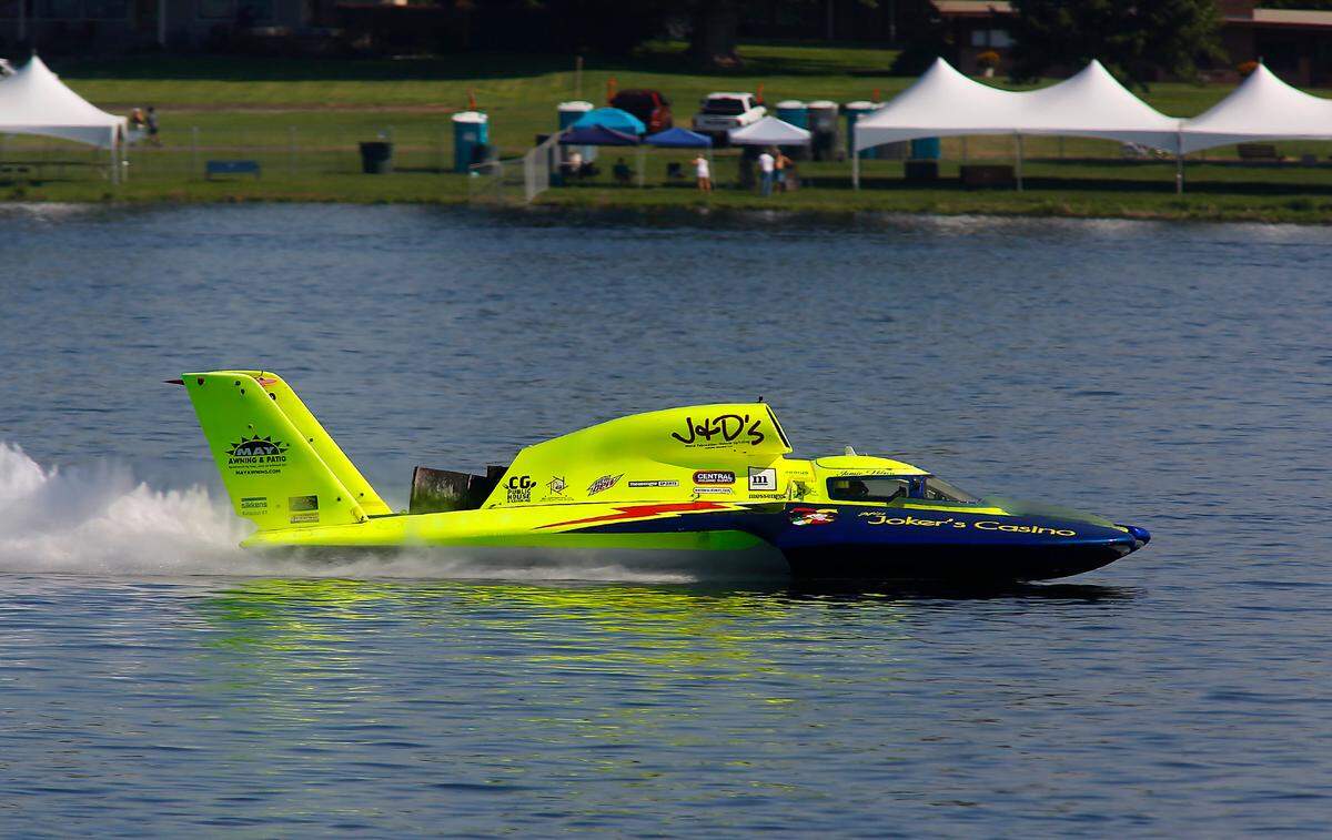 Views from the official Water Follies barge in Columbia Park on the first day of Columbia Cup action and the Over the River Air Show in Kennewick.