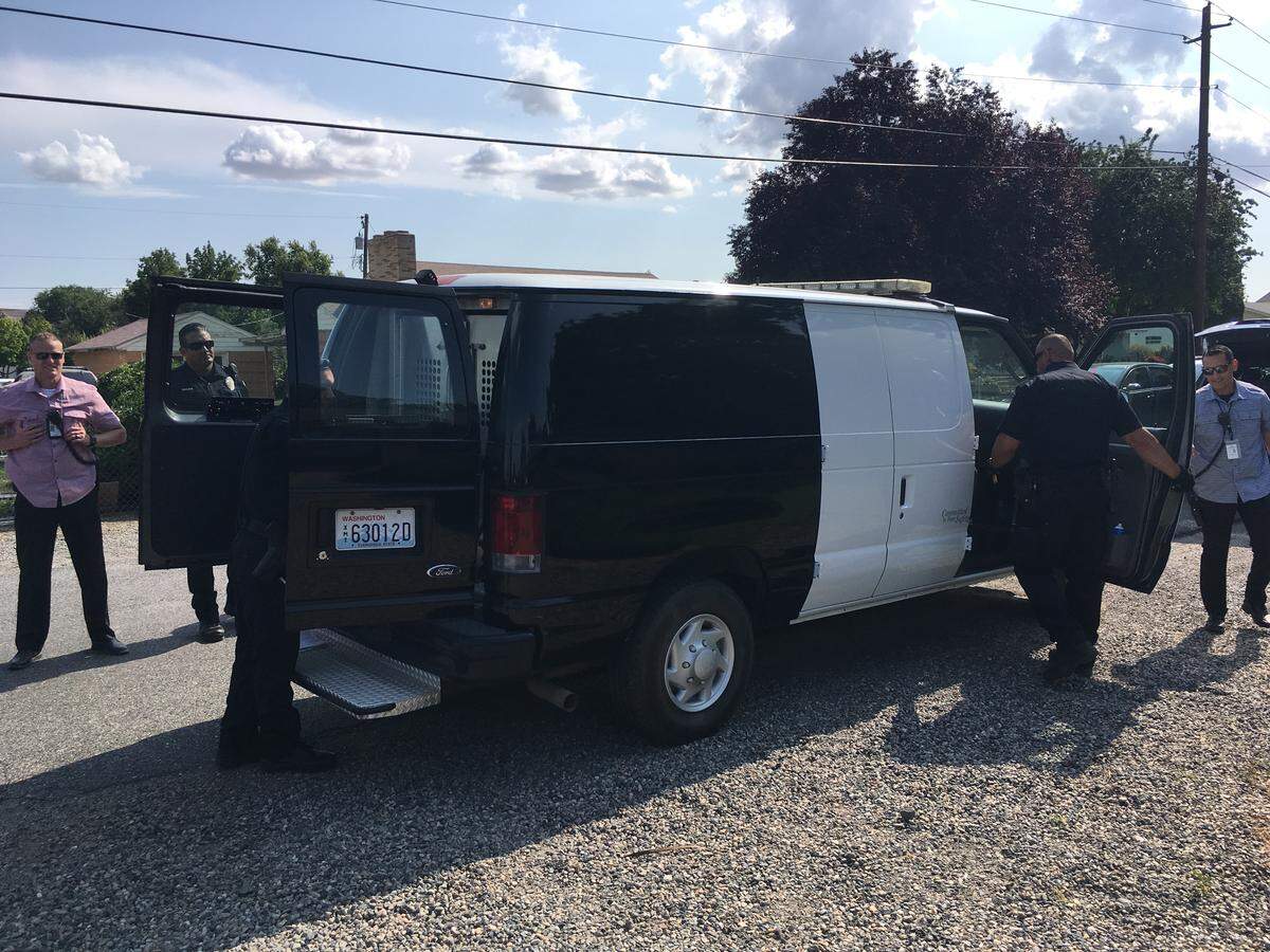 The Kennewick paddy wagon was used to take a group of suspects to the Benton County jail after Monday’s standoff, freeing up officers and patrol cars from needing to transport people individually.