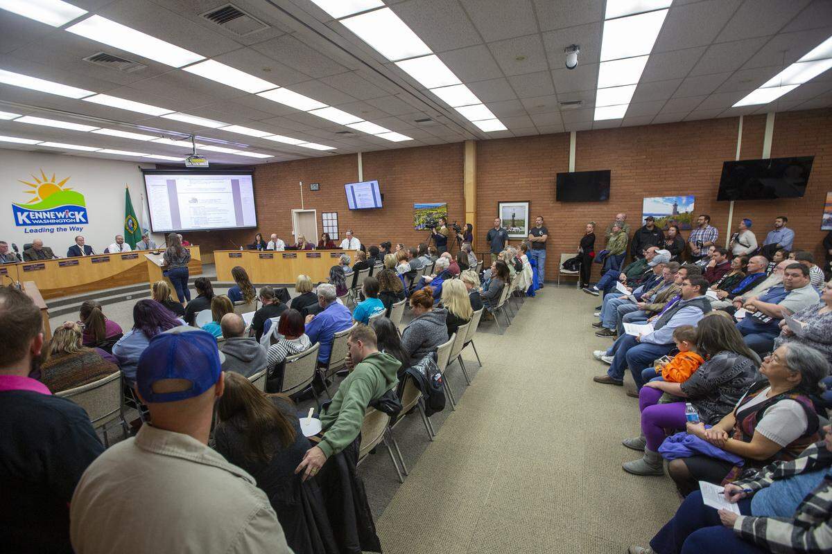 The Kennewick City Council meeting Tuesday night hit its maximum capacity of people when a crowd showed up about a dangerous dog law.
