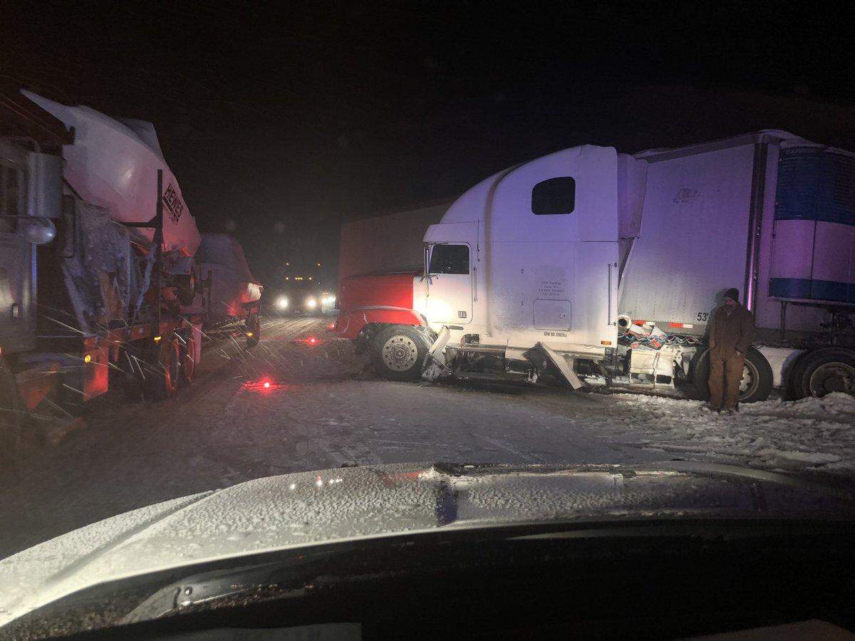 Multiple semi trucks crashed late Monday afternoon in the southbound lanes of Highway 395 near the Highway 17 Mesa exit.
