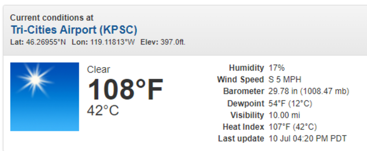 The temperature in the Tri-Cities was recorded at 108 at 4:20 p.m. July 10, 2024.